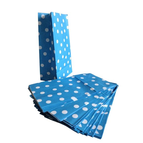 50 Polka Dot Paper Bags Blue Color Lunch Goodie Bags 5.1 x 3.1 x 9.4‎ Inches - Picture 1 of 5